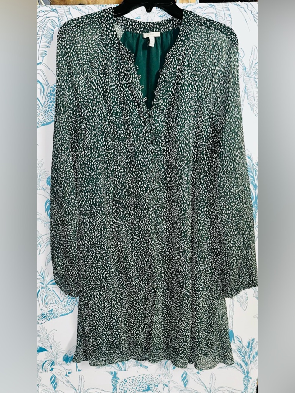 Joie Green and White Speckled Long-Sleeve Dress